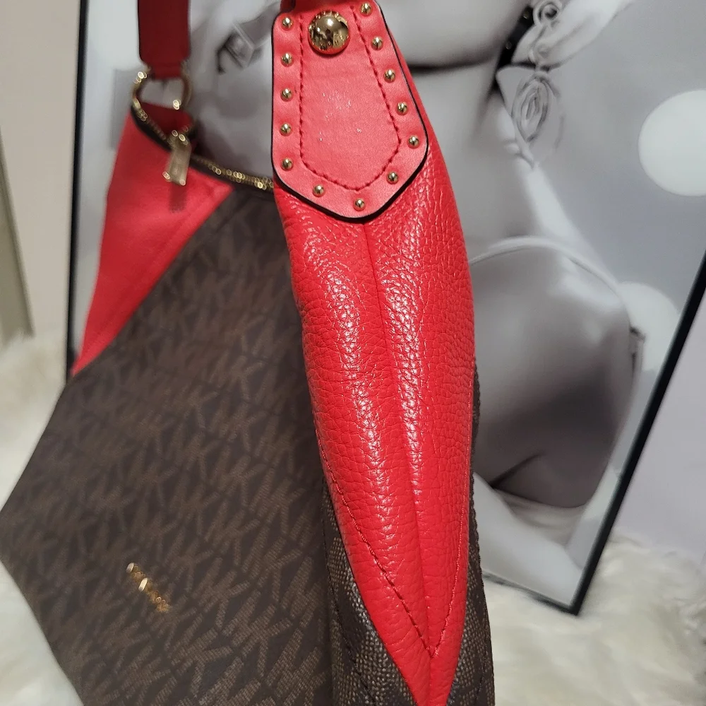 Michael Kors Aria Medium Leather Top Zip Shoulder Bag Brown/Sangria